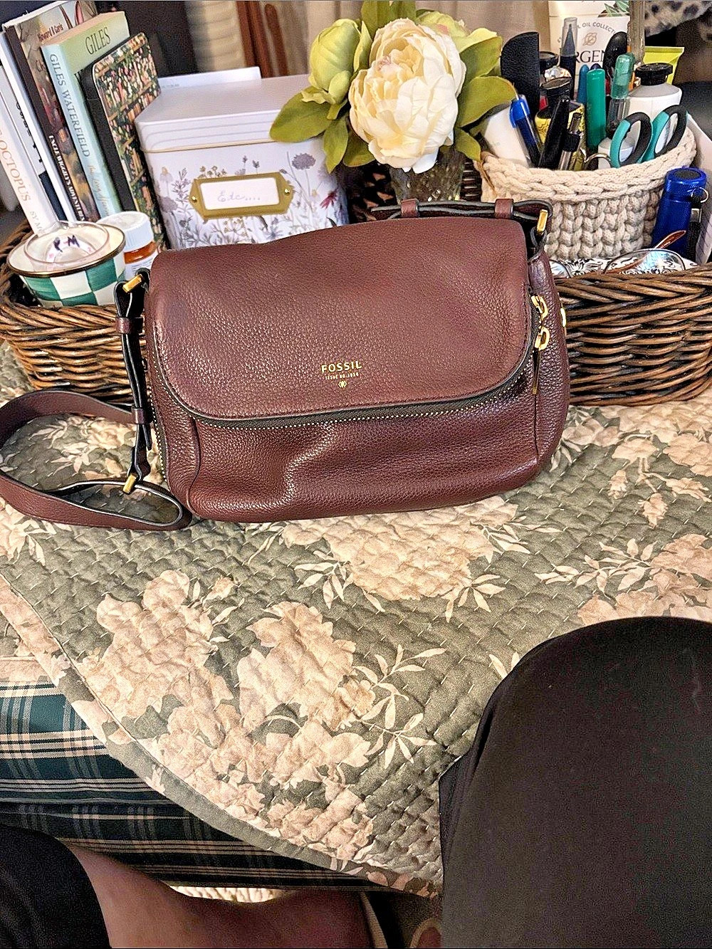 FOSSIL Harper Leather Large Flap Crossbody Bag Brown